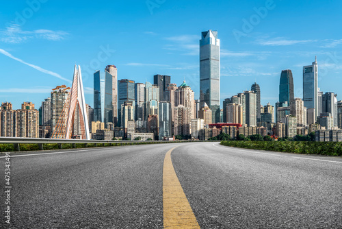 City road and modern buildings background