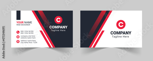 Red corporate business card template, Modern business card design template, Clean professional business card template, visiting card, business card template. photo