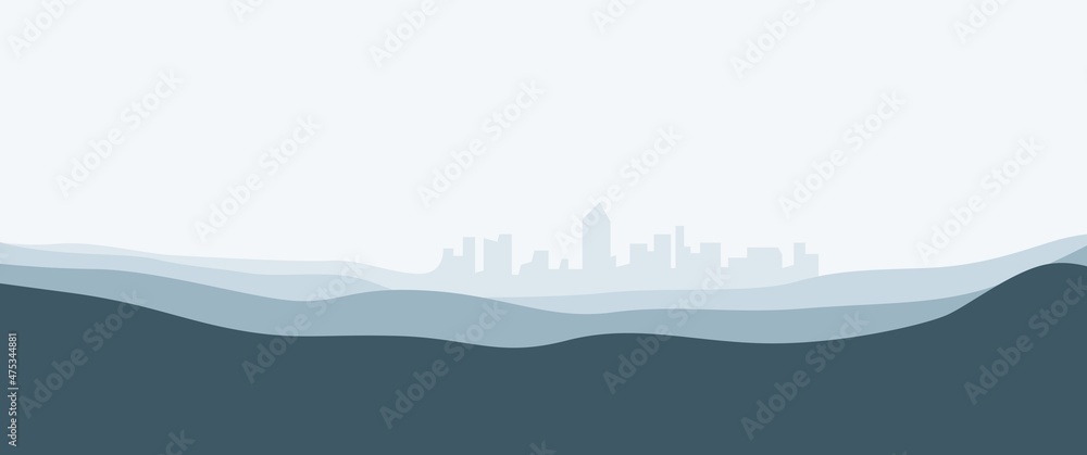 city silhouette with mountain silhouette vector design concept, used for background, backdrop, banner, typography background, travel banner or background.