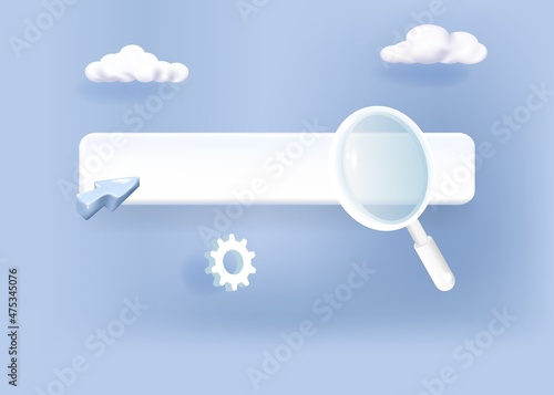 Search bar template for website. Navigation search for browser. Realistic 3d arrow, cursor.