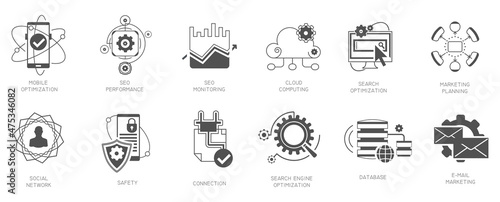 Seo internet marketing icons illustration