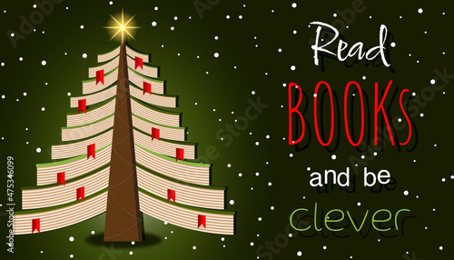 books christmas tree gift present store shop read book and be clever sign text