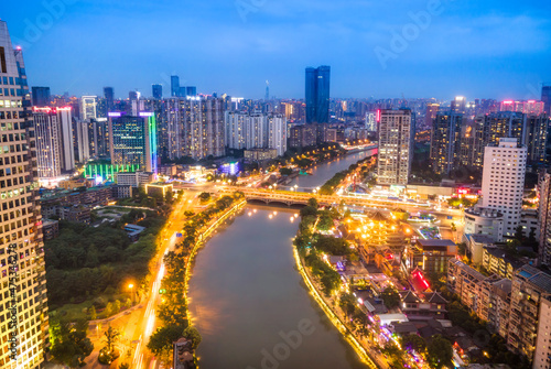 Chengdu Jiuyanqiao CBD night view and modern skyscrapers.