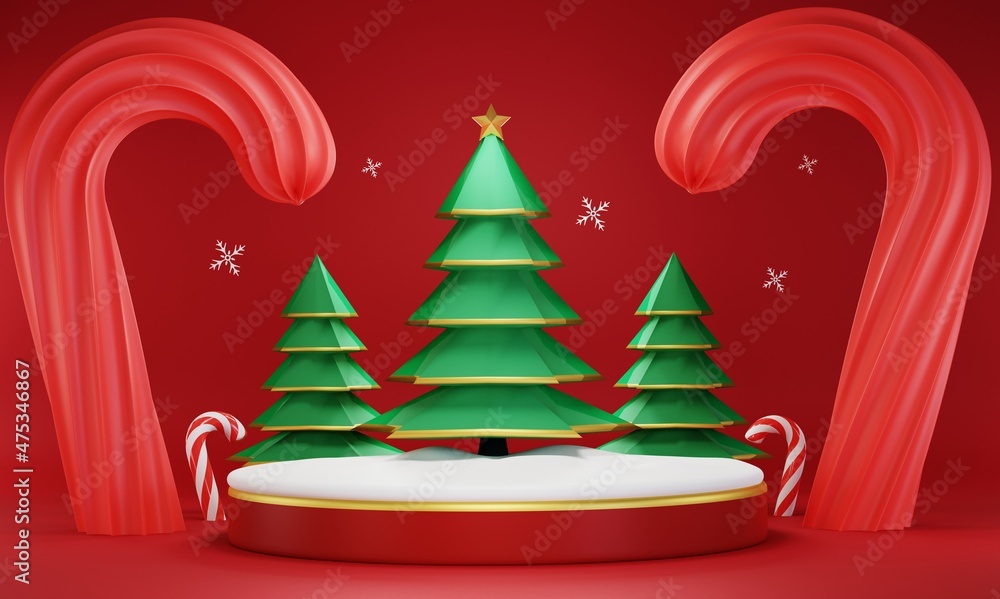 3d rendering , Podium Merry Christmas , red tone 3d rendering , Podium Merry Christmas , red tone