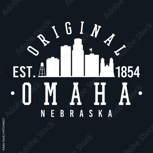 Omaha, NE, USA Skyline Original. A Logotype Sports College and University Style. Illustration Design Vector City.