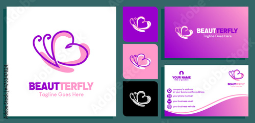 butterfly logo design template. Luxury line logotype design. and business card design templates. vector illustration