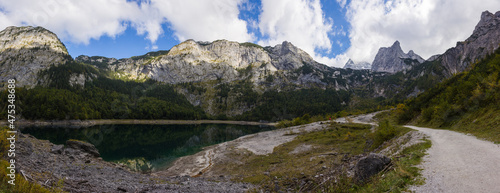 Panorama of the 'Hinterer Gosausee' with surrounding mountains in early autumn