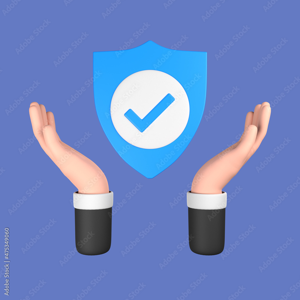 3d cartoon two hands give insurance shield isolated a purple background, two human hands give insurance shield. 3d rendering illustration 3d cartoon two hands give insurance shield isolated a purple background, two human hands give insurance shield. 3d rendering illustration