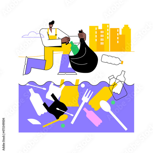 Coastal pollution abstract concept vector illustration. Marine and coastal pollution, plastic ocean, beach area clean up, sea water contamination, toxic waste management abstract metaphor.