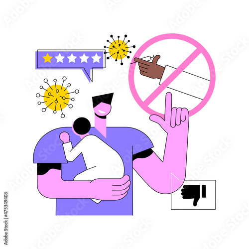 Refusal of vaccination abstract concept vector illustration. Vaccine injection refusal risk, application, mandatory immunization, vaccination hesitancy, reasons to refuse abstract metaphor.