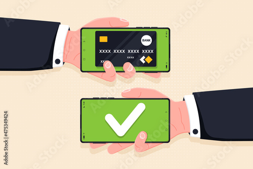 Mobile payment flat concept illustration. The operation is accepted. Modern flat design concept web banners, website, printed materials, infographics.
