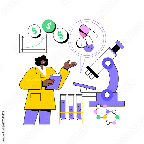 Pharmacological business abstract concept vector illustration. Pharmacological industry, pharmaceutical business, medicine research and production, pharmacy network, corporation abstract metaphor.