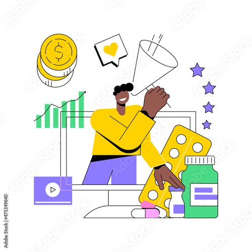 Pharmaceutical marketing abstract concept vector illustration. Pharmaceutical digital agency, medicine marketing strategy, drugs advertising, medical equipment market, promotion abstract metaphor.
