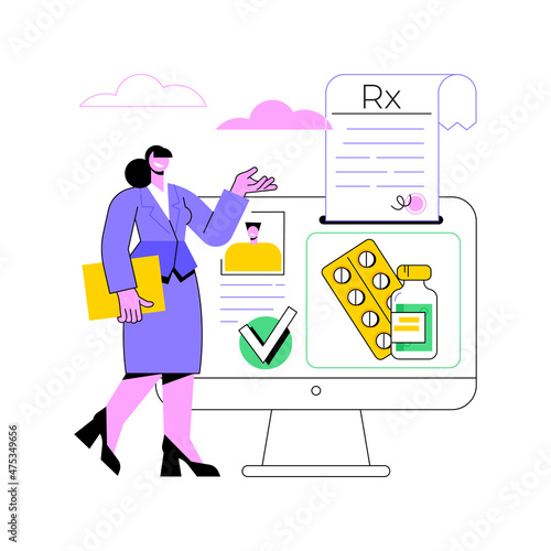 Online prescription system abstract concept vector illustration. Online medical prescription system, electronic prescribing, online pharmacy, e-prescribing, digital request abstract metaphor.