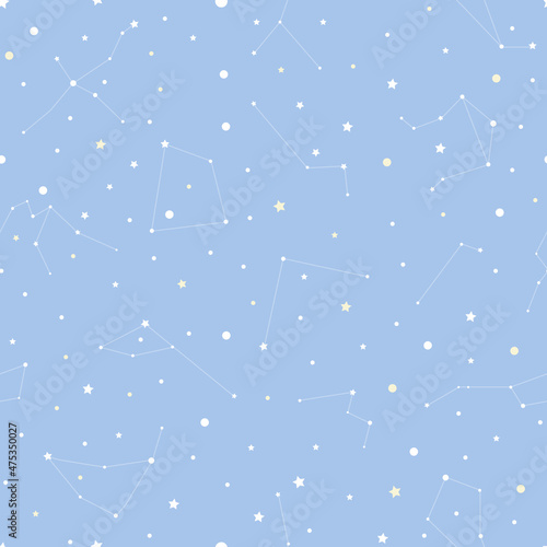 Vector astrological seamless pattern with constellations and stars. Zodiac signs, vector illustration
