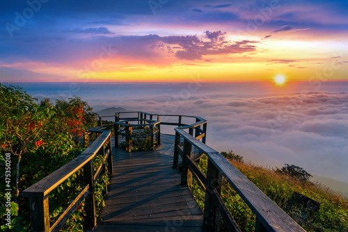 Beautiful sunset at Kew Mae Pan viewpoint in Doi inthanon, Chiang Mai, Thailand.