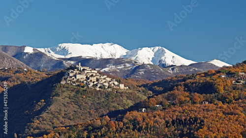 mount Terminillo and the hamlet of Labro in winter