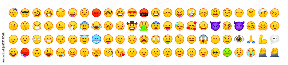 Big emoji icon set. Emoticon reaction. Social media concept. Vector line icon for Business and Advertising