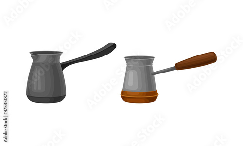 Coffee brewing equipment set. Turkish cezve vector illustration