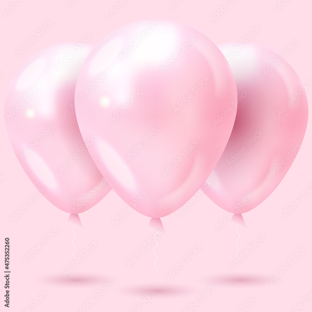 Pink balloon. Happy Valentines day banner decorated pink balloons on light pink background. Vector illustration