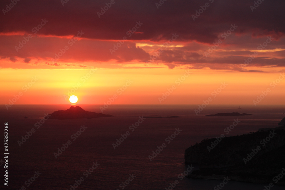 France, Provence, Bouches-du-Rhone, Cassis, View over Cassis from Cap Canaille, Sunset