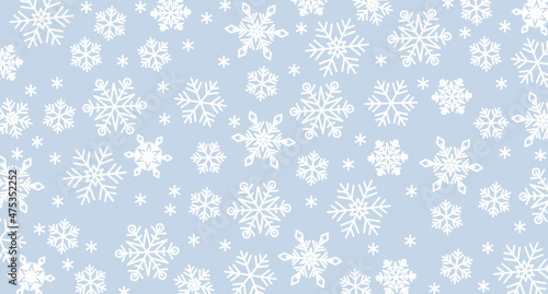 Banner christmas card with snowflake border vector illustration. Holiday background with falling snow for Christmas and New Year banners