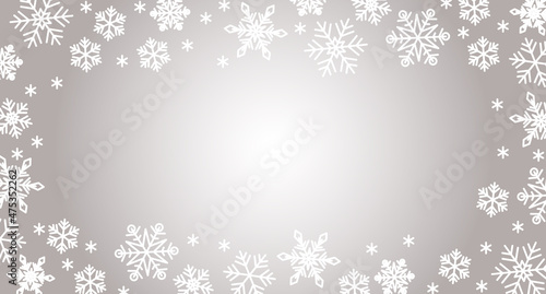 Banner christmas card with snowflake border vector illustration. Holiday background with falling snow for Christmas and New Year banners