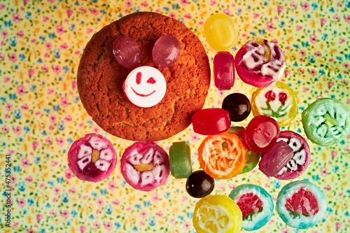 Multi-colored delicious lollipops. Various sweets. photo