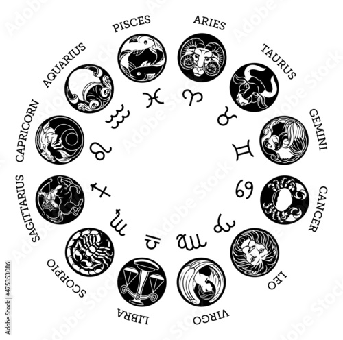Astrology zodiac horoscope star signs icon set