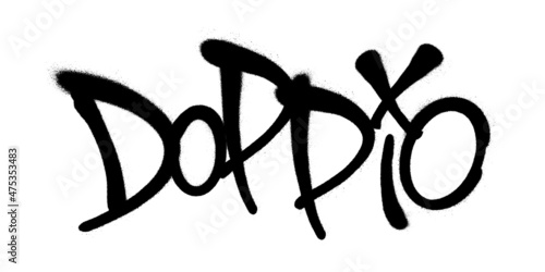 Sprayed doppio font graffiti with overspray in black over white. Vector illustration.