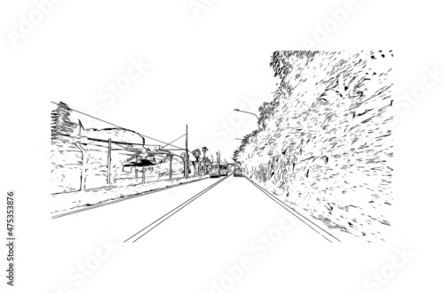 Building view with landmark of Loano is the  comune in Italy. Hand drawn sketch  illustration in  vector.