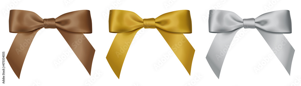 リボン 蝶結び 光沢 金 銀 銅 ゴールド シルバー ブロンズ プレゼント 誕生日 白バック サテン バースデー シルク サテン地 結ぶ 白背景 お飾り デザイン 贈り物 装飾 クリスマス お祝い ベクター ギフト 結び目 ぴかぴか 贈答品 金色 切り抜き 飾り デコレーション 絹