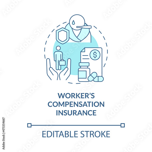 Workers compensation insurance turquoise concept icon. Sick leave abstract idea thin line illustration. Isolated outline drawing. Editable stroke. Roboto-Medium, Myriad Pro-Bold fonts used