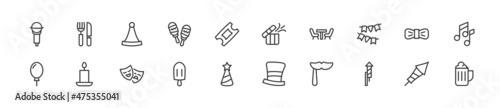 Set of simple carnival line icons.