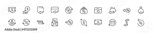 Set of simple cashback line icons.