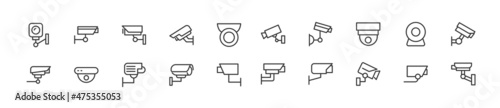 Set of simple cctv line icons.