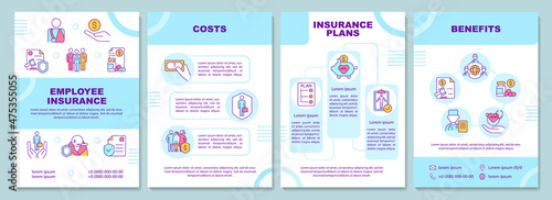 Employee insurance brochure template. Health care. Booklet print design with linear icons. Vector layouts for presentation, annual reports, ads. Arial-Black, Myriad Pro-Regular fonts used
