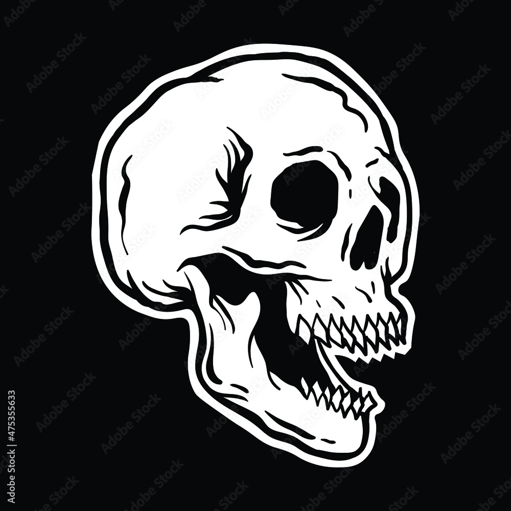 skull black and white illustration print on t-shirts,jacket,souvenirs ...