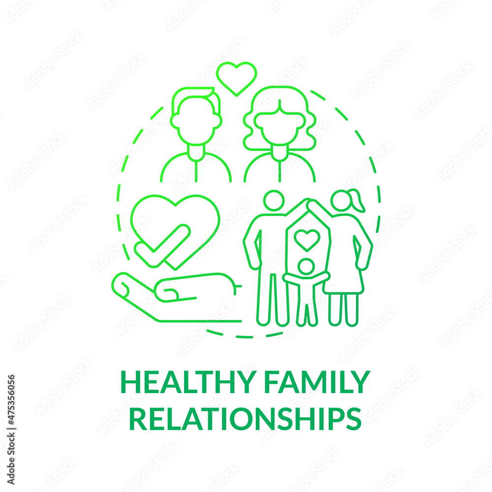 Healthy family relationship green gradient concept icon. Life balance abstract idea thin line illustration. Isolated outline drawing. Editable stroke. Roboto-Medium, Myriad Pro-Bold fonts used Healthy family relationship green gradient concept icon. Life balance abstract idea thin line illustration. Isolated outline drawing. Editable stroke. Roboto-Medium, Myriad Pro-Bold fonts used