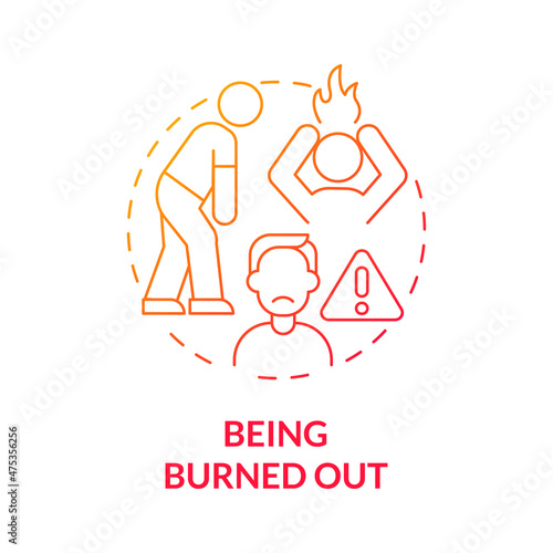 Being burned out imbalance concept icon. Not balanced lifestyle and overworking abstract idea thin line illustration. Isolated outline drawing. Roboto-Medium, Myriad Pro-Bold fonts used