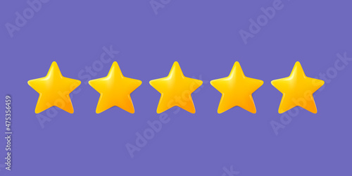 Stars rating vector illustration. 3d stars customer review, quality service. Game rate or score. Customer excellent feedback concept. Website or smartphone application client feedback.