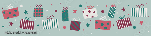 Concept of hand drawn Christmas gift boxes. Vector