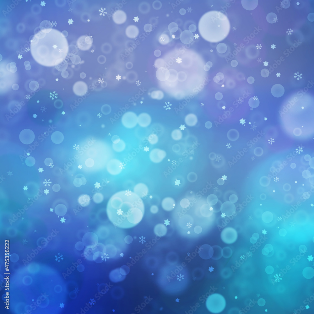 Dreamy Blue Winter Bokeh and Snow Background Texture