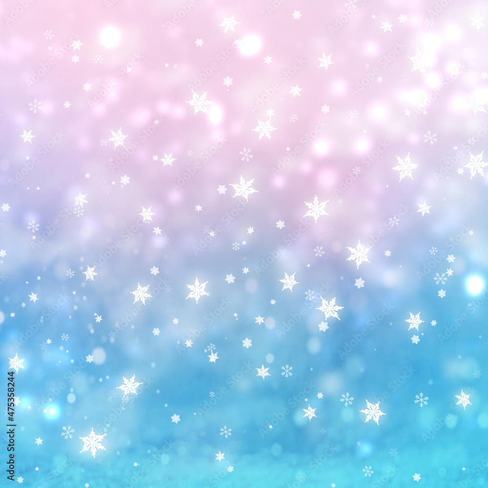 Dreamy Blue Winter Bokeh and Snow Background Texture