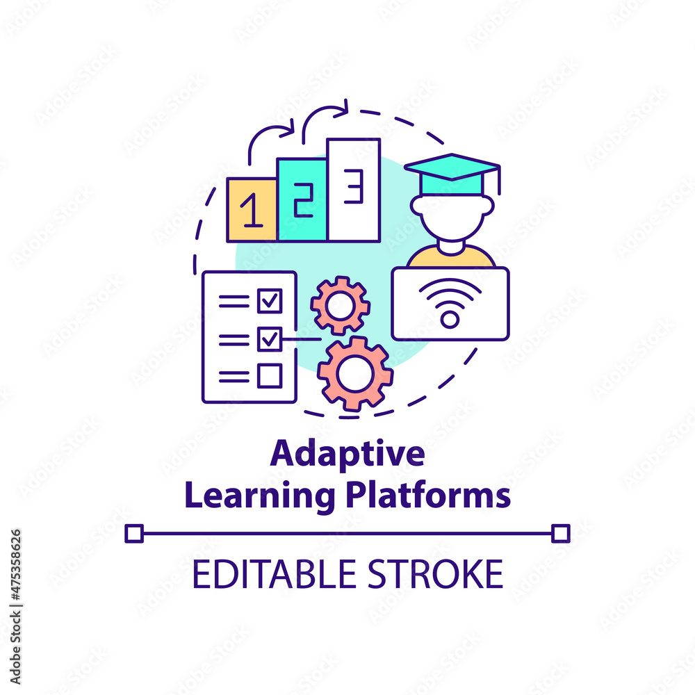 Adaptive learning platforms concept icon. Software for students abstract idea thin line illustration. Isolated outline drawing. Editable stroke. Roboto-Medium, Myriad Pro-Bold fonts used Adaptive learning platforms concept icon. Software for students abstract idea thin line illustration. Isolated outline drawing. Editable stroke. Roboto-Medium, Myriad Pro-Bold fonts used