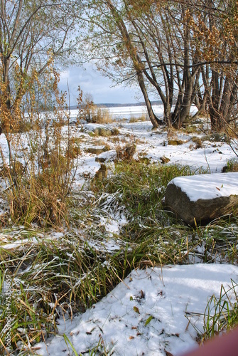 Winter landscape, The frozen lake shartash ekaterinburg. photo