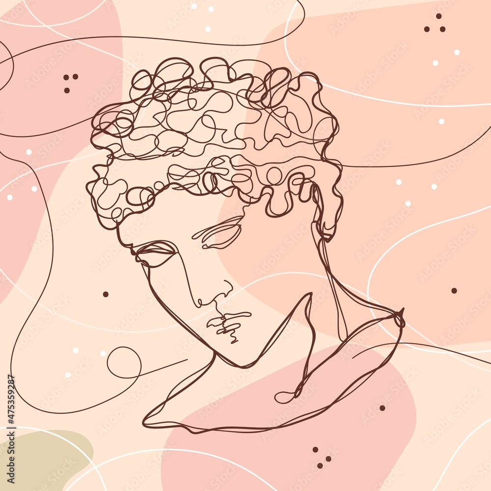 Greek antique statue minimalist single line design vector illustration, modern doodle antique head illustration Greek antique statue minimalist single line design vector illustration, modern doodle antique head illustration