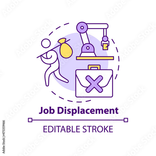 Job displacement concept icon. Negative automation impact on society abstract idea thin line illustration. Isolated outline drawing. Editable stroke. Roboto-Medium, Myriad Pro-Bold fonts used