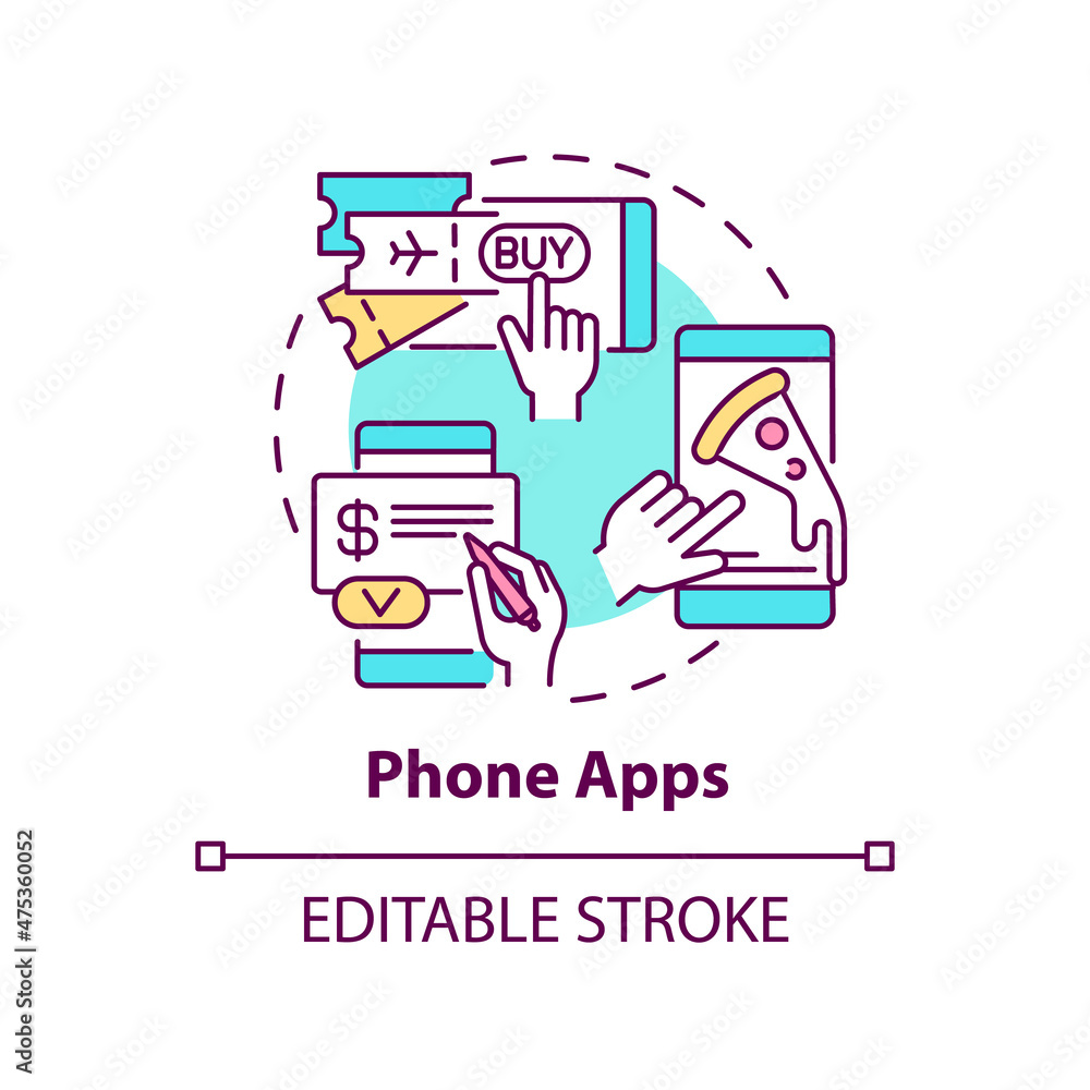 Phone apps concept icon. Home control with mobile phone. Daily automation abstract idea thin line illustration. Isolated outline drawing. Editable stroke. Roboto-Medium, Myriad Pro-Bold fonts used Phone apps concept icon. Home control with mobile phone. Daily automation abstract idea thin line illustration. Isolated outline drawing. Editable stroke. Roboto-Medium, Myriad Pro-Bold fonts used