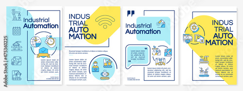 Industrial automation yellow, blue brochure template. Booklet print design with linear icons. Vector layouts for presentation, annual reports, ads. Arial Black, Myriad Pro Regular fonts used © bsd studio